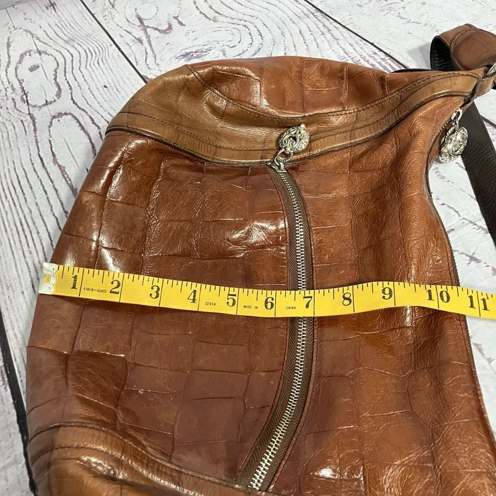 Brighton Cognac Brown Croc Embossed Leather Shoulder Bag Hobo Top‎ Zip